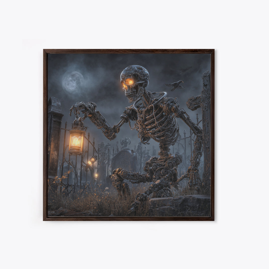 The Biomechanical Skeleton, Square Wall Art, Dark Fantasy Wall Art, Canvas Print, Halloween Wall Decor, Gothic Home Decor, Dark Fantasy Art