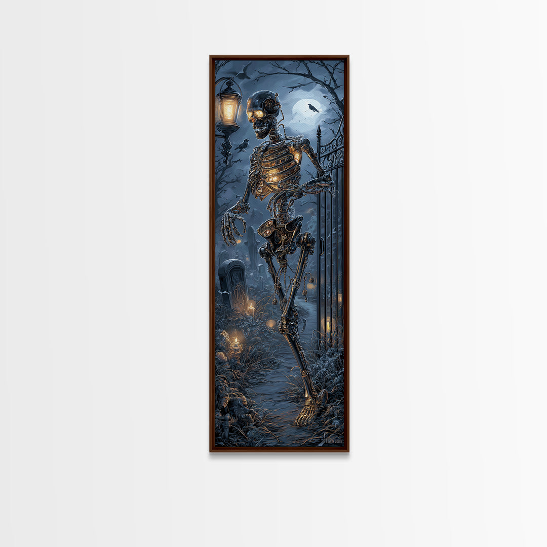 The Biomechanical Skeleton, Tall Narrow Wall Art, Dark Fantasy Wall Art, Canvas Print, Halloween Wall Decor, Gothic Home Decor