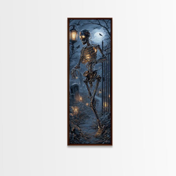 The Biomechanical Skeleton, Tall Narrow Wall Art, Dark Fantasy Wall Art, Canvas Print, Halloween Wall Decor, Gothic Home Decor