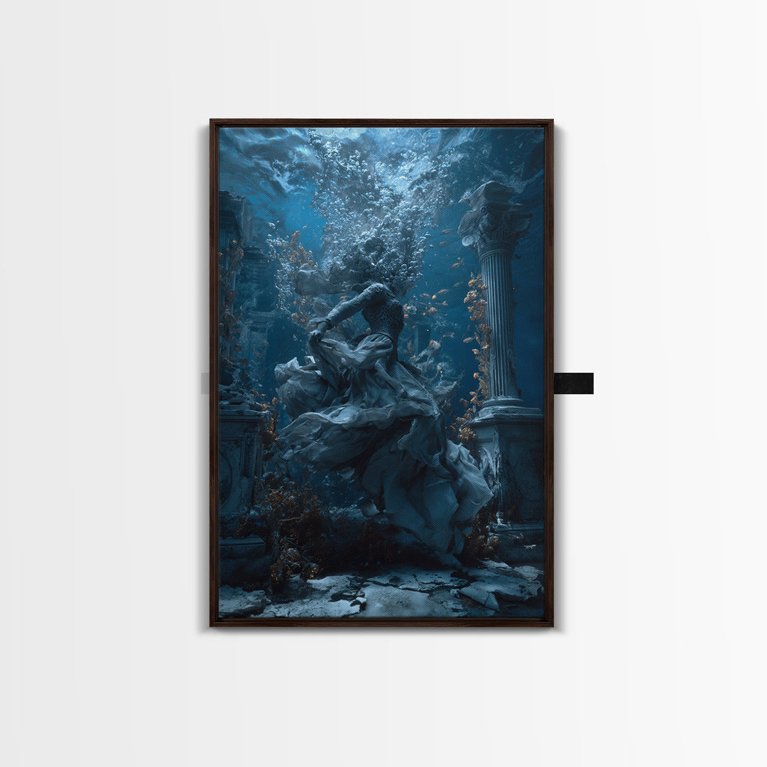 The Underwater Graveyard, Vertical Wall Art, Macabre Wall Art, Framed Canvas Print, Halloween Wall Decor, Gothic Home Decor
