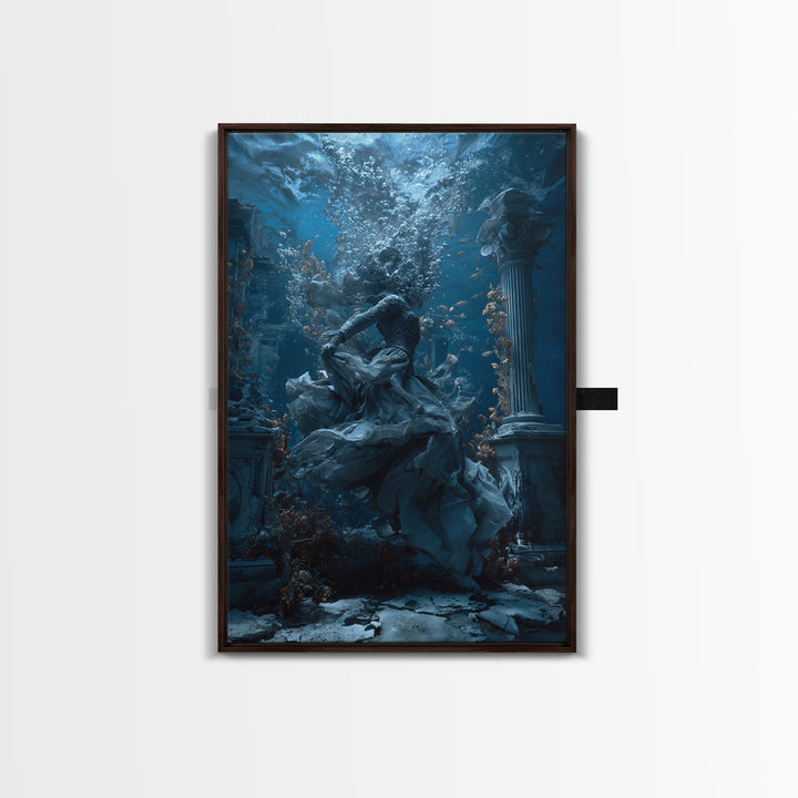 The Underwater Graveyard, Vertical Wall Art, Macabre Wall Art, Framed Canvas Print, Halloween Wall Decor, Gothic Home Decor