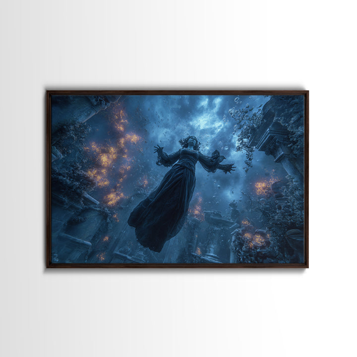 The Underwater Graveyard, Landscape Wall Art, Gothic Horror Wall Art, Framed Canvas Print, Halloween Wall Decor, Gothic Home Decor