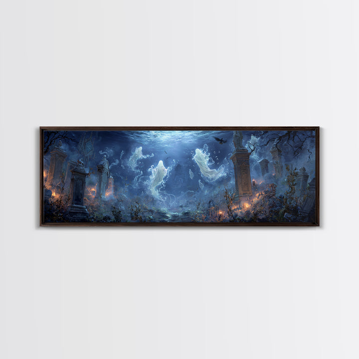 The Underwater Graveyard, Extra Wide Wall Art, Spooky Home Decor, Canvas Print, Halloween Wall Decor, Gothic Home Decor, Seasonal Home Decor