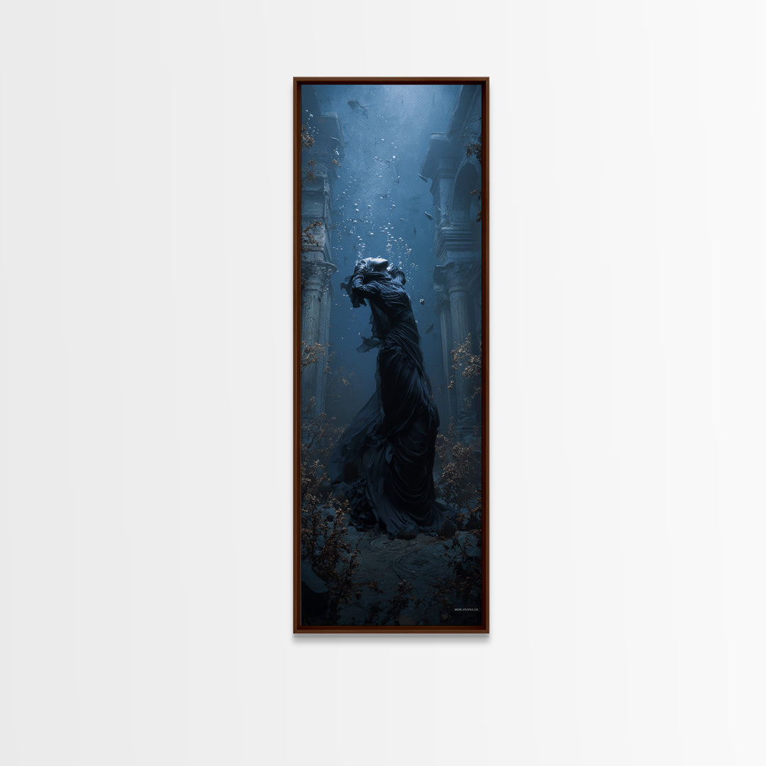 The Underwater Graveyard, Tall Narrow Wall Art, Haunted Gothic Art, Framed Canvas Print, Halloween Wall Decor, Gothic Home Decor