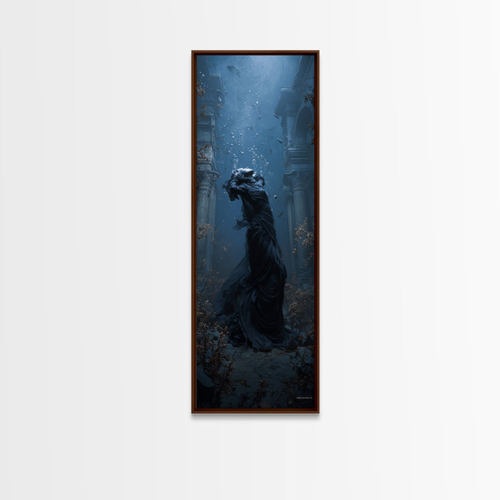 The Underwater Graveyard, Tall Narrow Wall Art, Haunted Gothic Art, Framed Canvas Print, Halloween Wall Decor, Gothic Home Decor