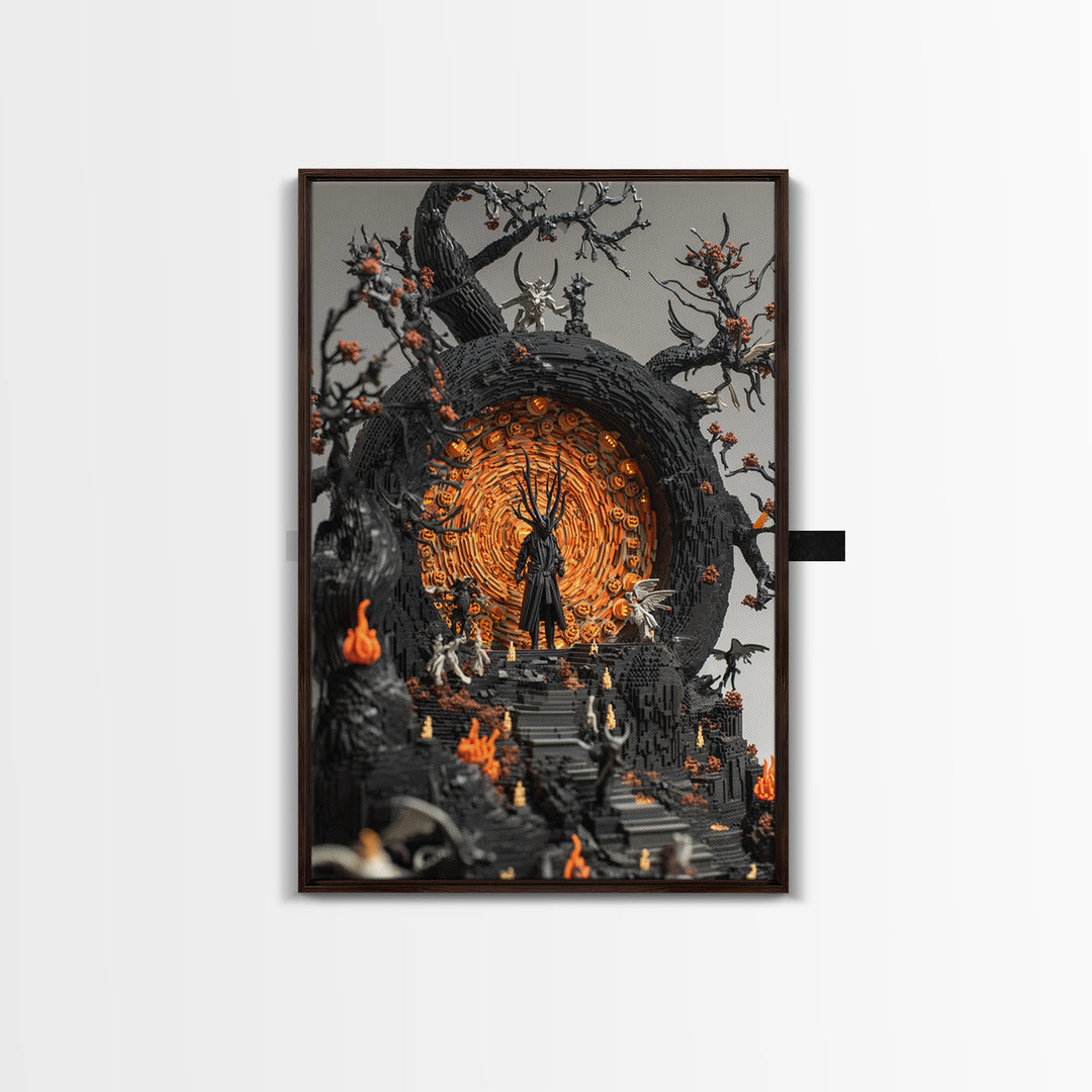 The Volcanic Demon Festival, Vertical Wall Art, Haunted Gothic Art, Framed Canvas Print, Halloween Wall Decor, Gothic Home Decor
