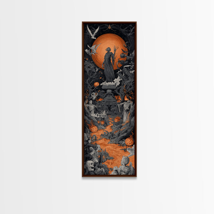 The Volcanic Demon Festival, Tall Narrow Wall Art, Gothic Horror Wall Art, Framed Canvas Print, Halloween Wall Decor, Gothic Home Decor