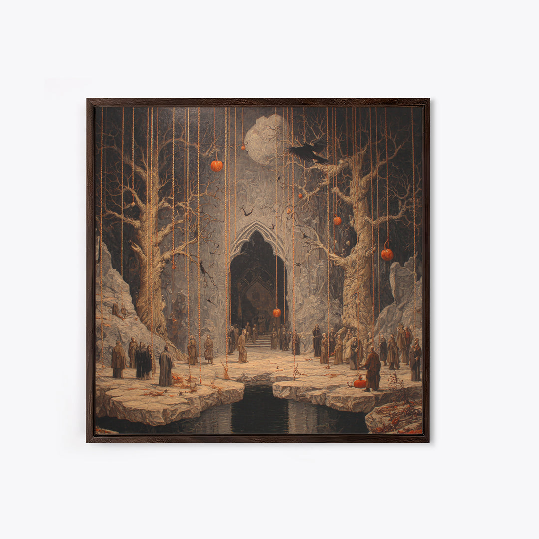 The Upside-Down Cemetery, Square Wall Art, Spooky Home Decor, Canvas Print, Halloween Wall Decor, Gothic Home Decor, Seasonal Home Decor