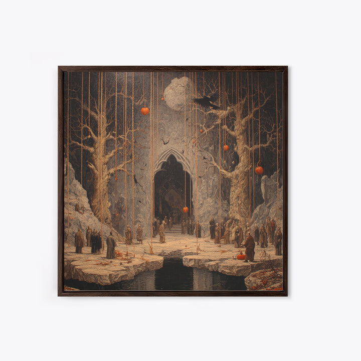 The Upside-Down Cemetery, Square Wall Art, Spooky Home Decor, Canvas Print, Halloween Wall Decor, Gothic Home Decor, Seasonal Home Decor