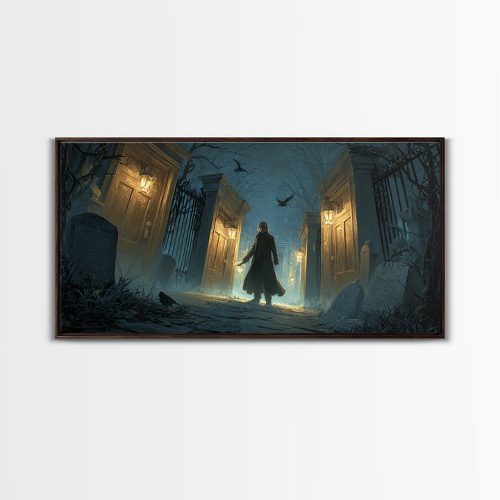 The Infinite Hallway, Wide Panoramic Art, Macabre Wall Art, Framed Canvas Print, Halloween Wall Decor, Gothic Home Decor, Horror Wall Art