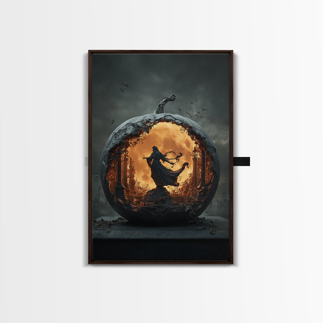 The Moon Inside A Pumpkin, Vertical Wall Art, Spooky Home Decor, Canvas Print, Halloween Wall Decor, Gothic Home Decor, Halloween Wall Art