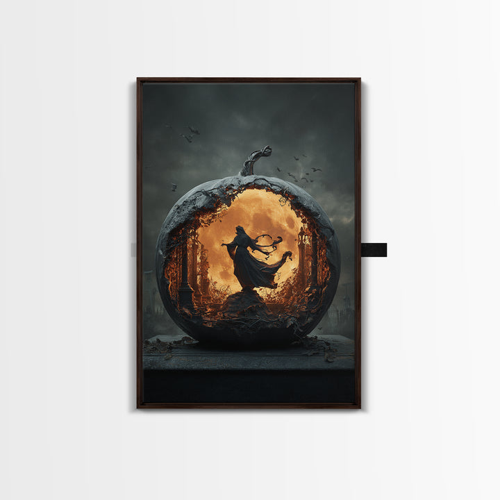 The Moon Inside A Pumpkin, Vertical Wall Art, Spooky Home Decor, Canvas Print, Halloween Wall Decor, Gothic Home Decor, Halloween Wall Art