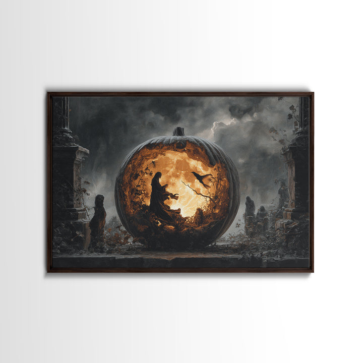 The Moon Inside A Pumpkin, Landscape Wall Art, Macabre Wall Art, Framed Canvas Print, Halloween Wall Decor, Gothic Home Decor