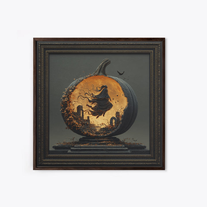 The Moon Inside A Pumpkin, Square Wall Art, Spooky Home Decor, Canvas Print, Halloween Wall Decor, Gothic Home Decor, Spooky Wall Decor