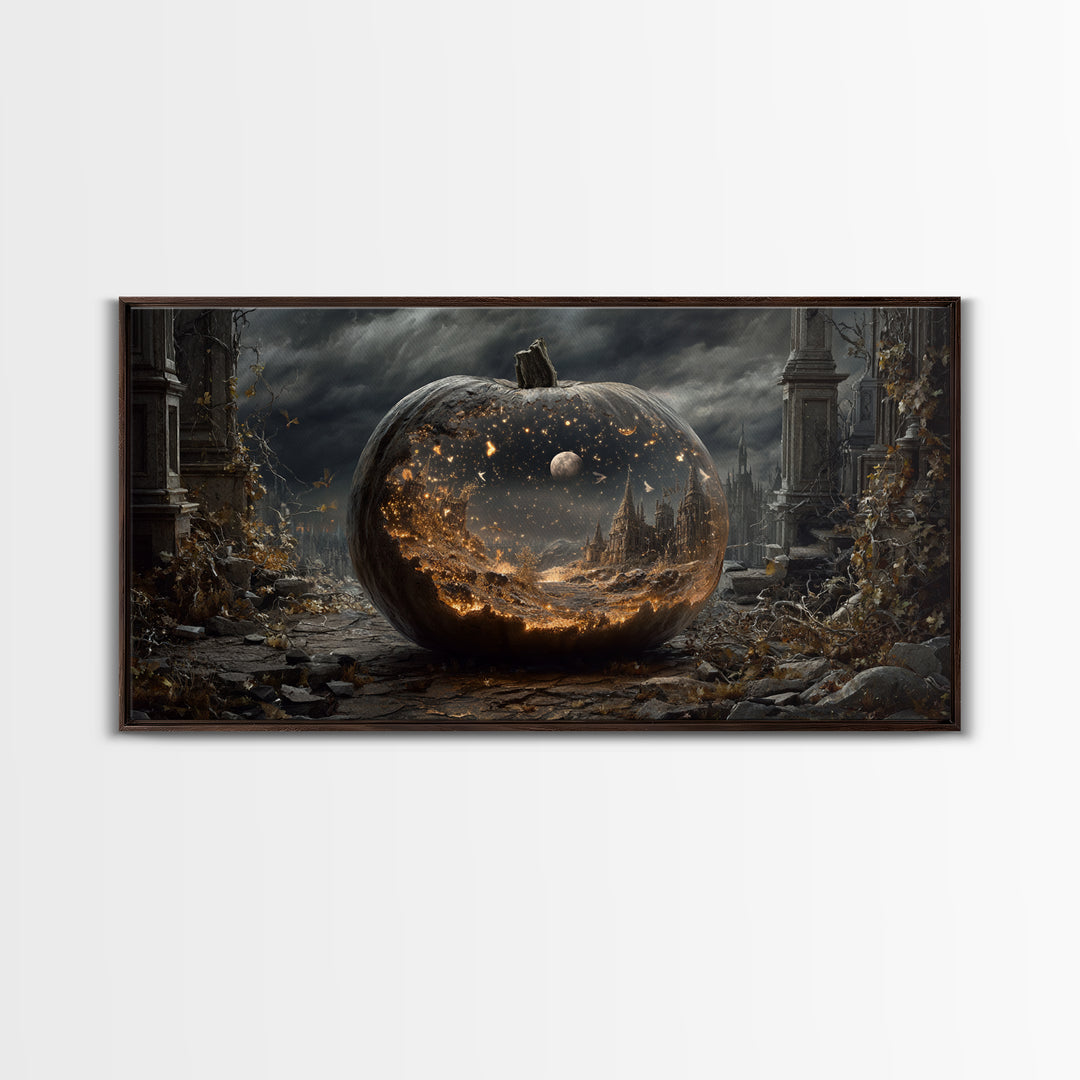 The Moon Inside A Pumpkin, Wide Panoramic Art, Dark Halloween Decor, Canvas Print, Halloween Wall Decor, Gothic Home Decor