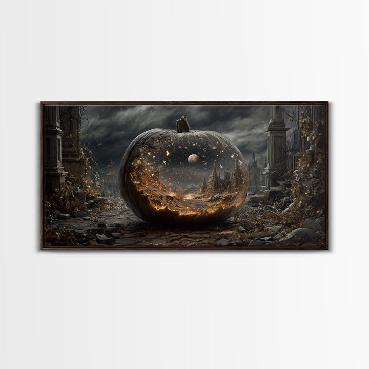 The Moon Inside A Pumpkin, Wide Panoramic Art, Dark Halloween Decor, Canvas Print, Halloween Wall Decor, Gothic Home Decor