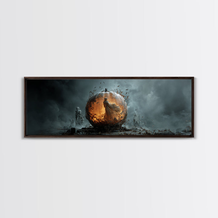 The Moon Inside A Pumpkin, Extra Wide Wall Art, Spooky Home Decor, Canvas Print, Halloween Wall Decor, Gothic Home Decor, Spooky Wall Decor