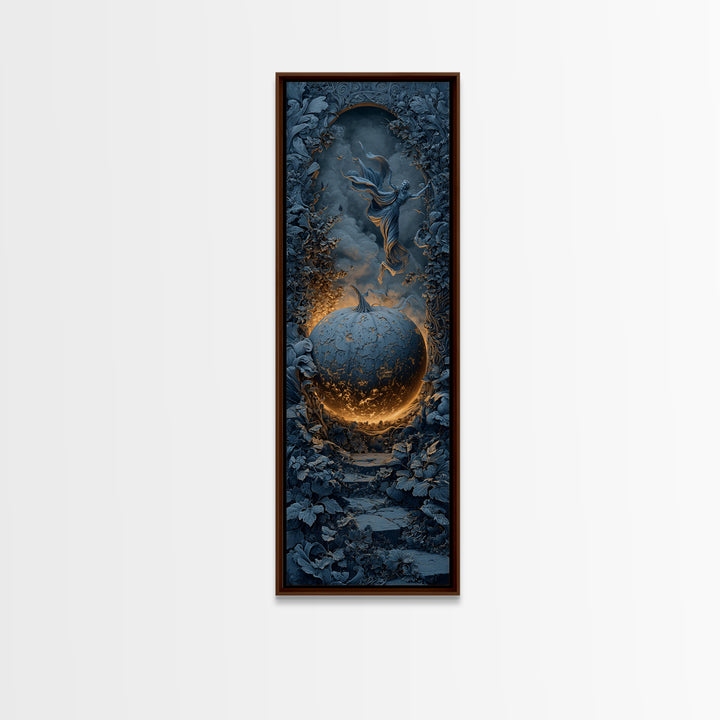 The Moon Inside A Pumpkin, Tall Narrow Wall Art, Macabre Wall Art, Framed Canvas Print, Halloween Wall Decor, Gothic Home Decor