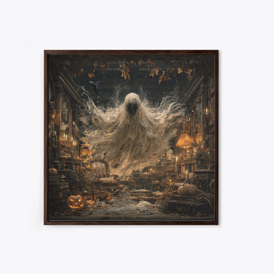 The Autumn-Leaf Ghost, Square Wall Art, Dark Fantasy Wall Art, Canvas Print, Halloween Wall Decor, Gothic Home Decor, Spooky Wall Decor