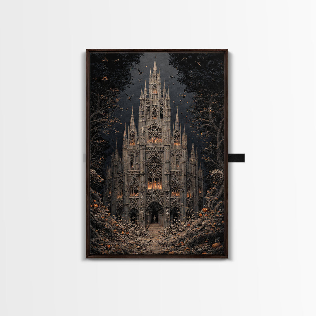 The Cathedral Of Bones, Vertical Wall Art, Macabre Wall Art, Framed Canvas Print, Halloween Wall Decor, Gothic Home Decor, Spooky Wall Decor