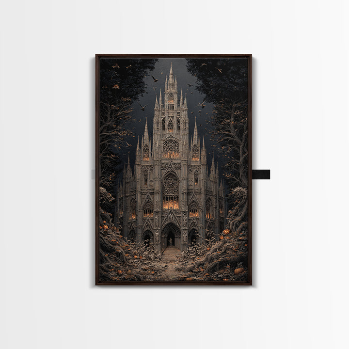 The Cathedral Of Bones, Vertical Wall Art, Macabre Wall Art, Framed Canvas Print, Halloween Wall Decor, Gothic Home Decor, Spooky Wall Decor