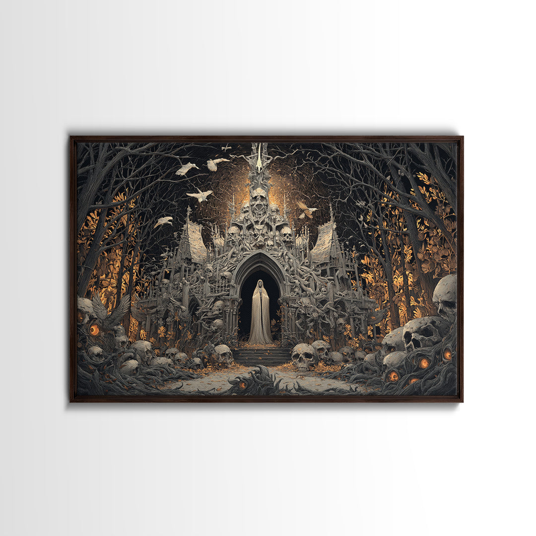 The Cathedral Of Bones, Landscape Wall Art, Gothic Horror Wall Art, Framed Canvas Print, Halloween Wall Decor, Gothic Home Decor