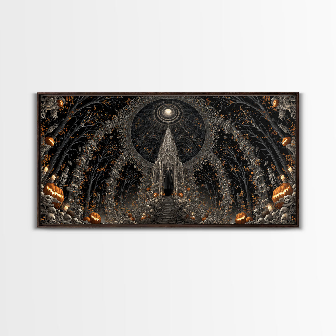 The Cathedral Of Bones, Wide Panoramic Art, Dark Halloween Decor, Canvas Print, Halloween Wall Decor, Gothic Home Decor
