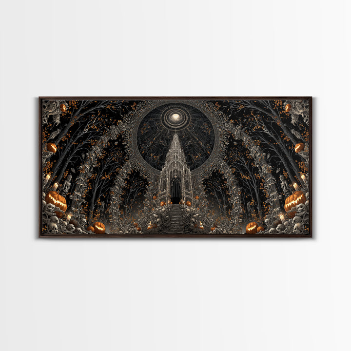 The Cathedral Of Bones, Wide Panoramic Art, Dark Halloween Decor, Canvas Print, Halloween Wall Decor, Gothic Home Decor
