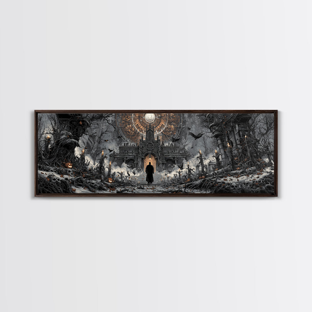 The Cathedral Of Bones, Extra Wide Wall Art, Dark Halloween Decor, Canvas Print, Halloween Wall Decor, Gothic Home Decor, Spooky Wall Decor
