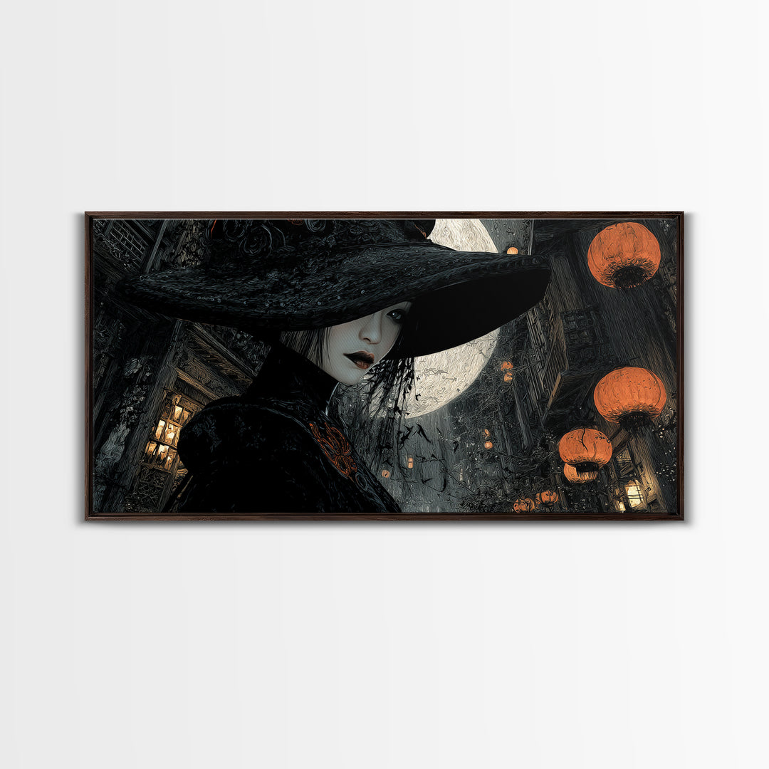 The Town Where Shadows Live, Wide Panoramic Art, Dark Fantasy Wall Art, Canvas Print, Halloween Wall Decor, Gothic Home Decor