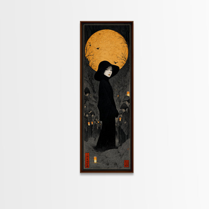 The Town Where Shadows Live, Tall Narrow Wall Art, Dark Halloween Decor, Canvas Print, Halloween Wall Decor, Gothic Home Decor
