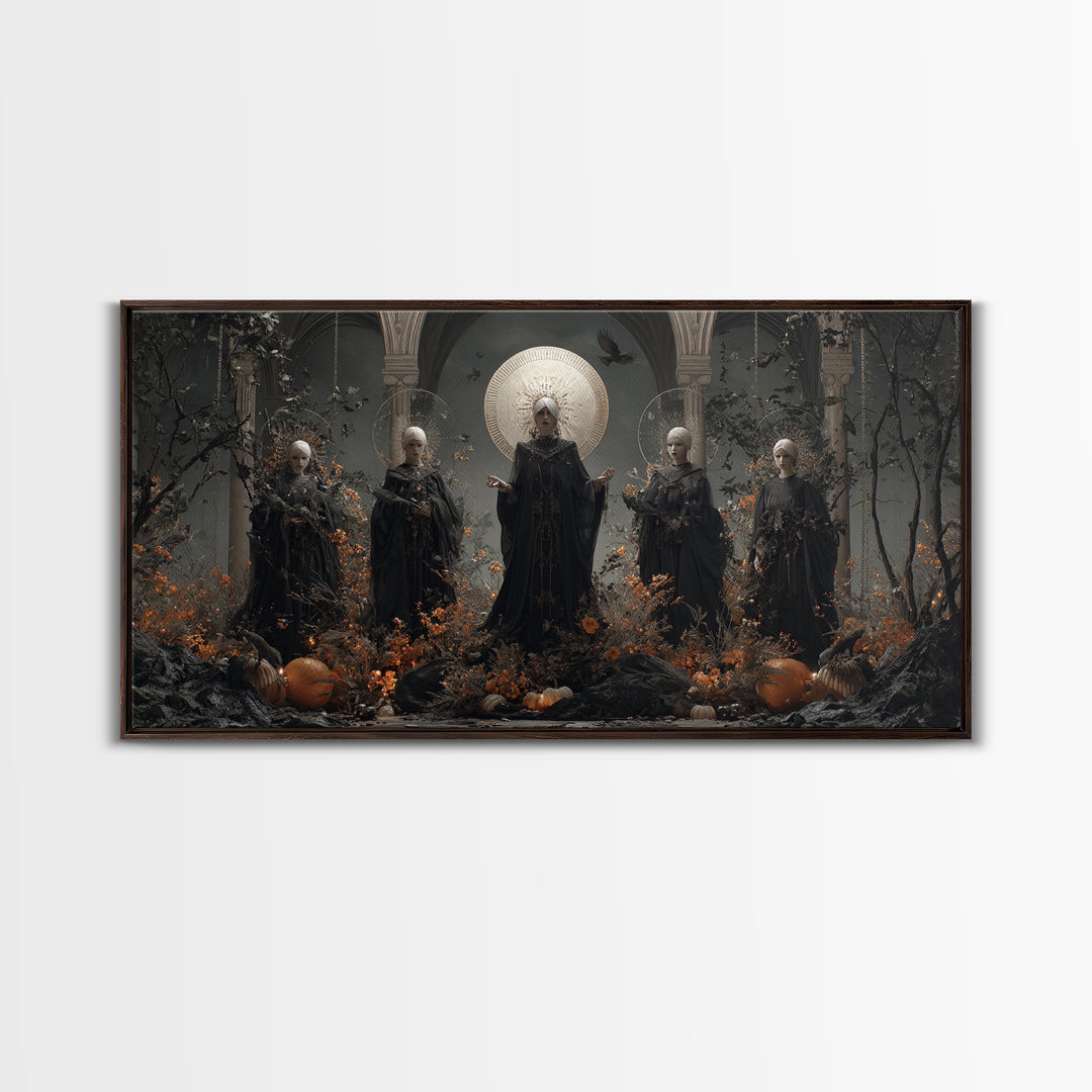 The Eclipse Summoning, Wide Panoramic Art, Spooky Home Decor, Canvas Print, Halloween Wall Decor, Gothic Home Decor, Macabre Wall Art