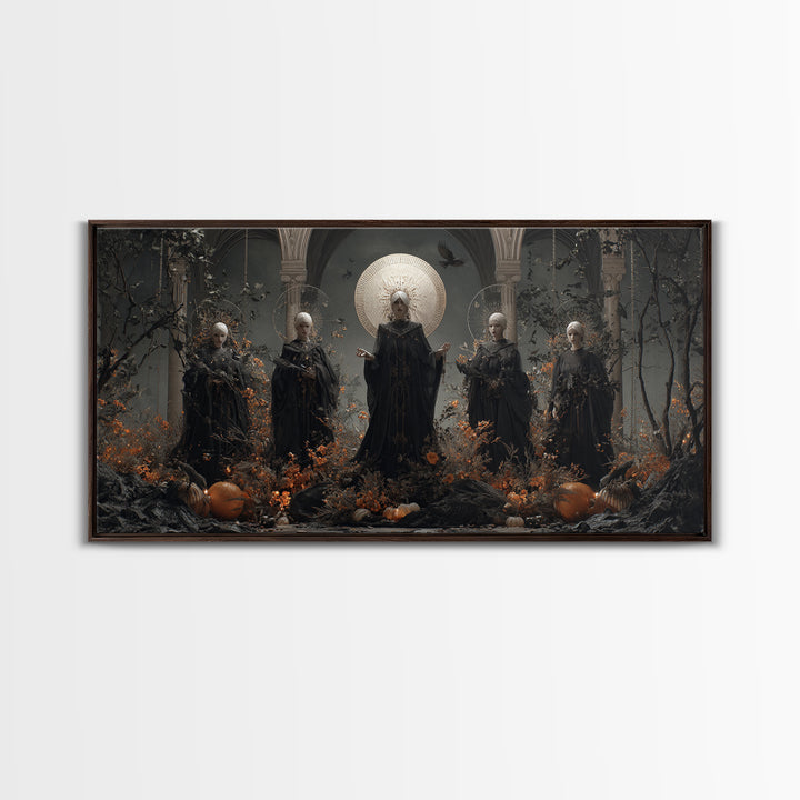 The Eclipse Summoning, Wide Panoramic Art, Spooky Home Decor, Canvas Print, Halloween Wall Decor, Gothic Home Decor, Macabre Wall Art