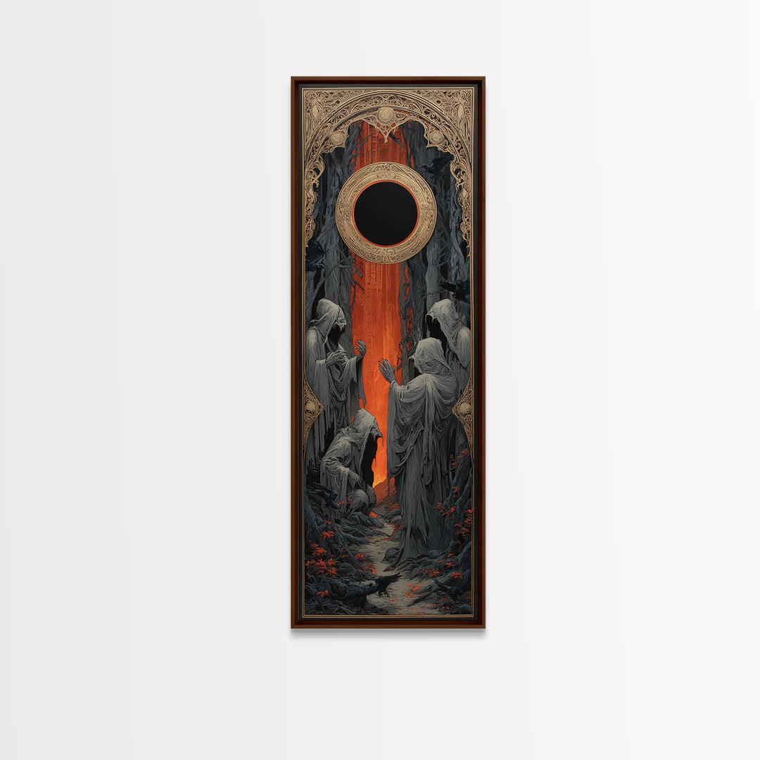 The Eclipse Summoning, Tall Narrow Wall Art, Haunted Gothic Art, Framed Canvas Print, Halloween Wall Decor, Gothic Home Decor