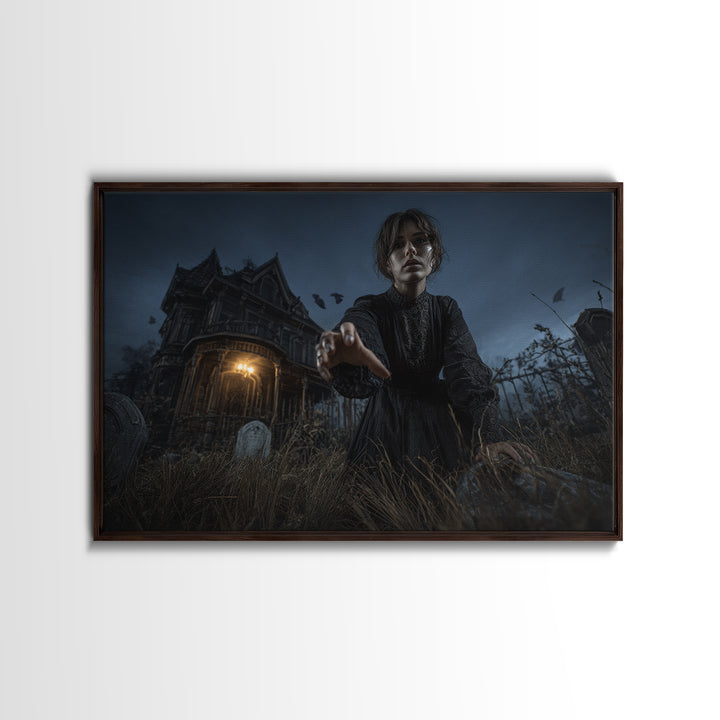 The Last House At The World'S Edge, Landscape Wall Art, Haunted Gothic Art, Framed Canvas Print, Halloween Wall Decor, Gothic Home Decor