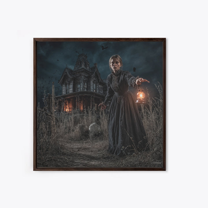 The Last House At The World'S Edge, Square Wall Art, Spooky Home Decor, Canvas Print, Halloween Wall Decor, Gothic Home Decor