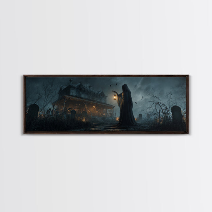 The Last House At The World'S Edge, Extra Wide Wall Art, Dark Fantasy Wall Art, Canvas Print, Halloween Wall Decor, Gothic Home Decor