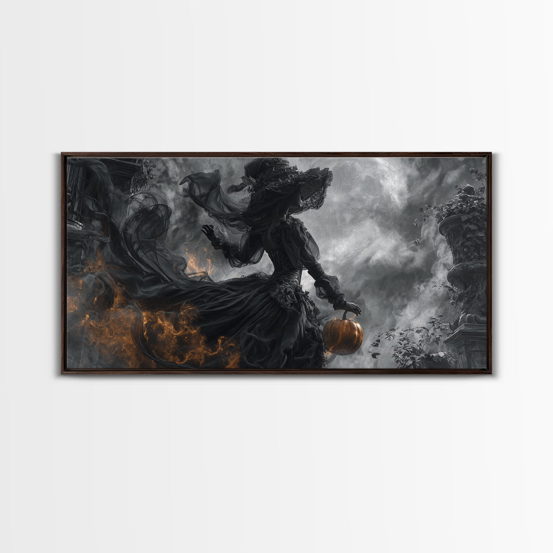 Halloween On Another Planet, Wide Panoramic Art, Gothic Horror Wall Art, Framed Canvas Print, Halloween Wall Decor, Gothic Home Decor