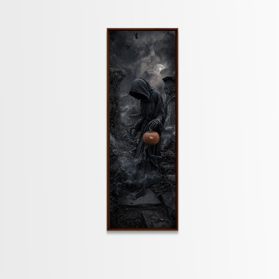 Halloween On Another Planet, Tall Narrow Wall Art, Gothic Horror Wall Art, Framed Canvas Print, Halloween Wall Decor, Gothic Home Decor