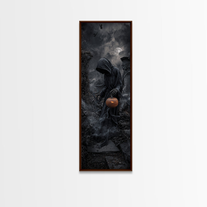 Halloween On Another Planet, Tall Narrow Wall Art, Gothic Horror Wall Art, Framed Canvas Print, Halloween Wall Decor, Gothic Home Decor