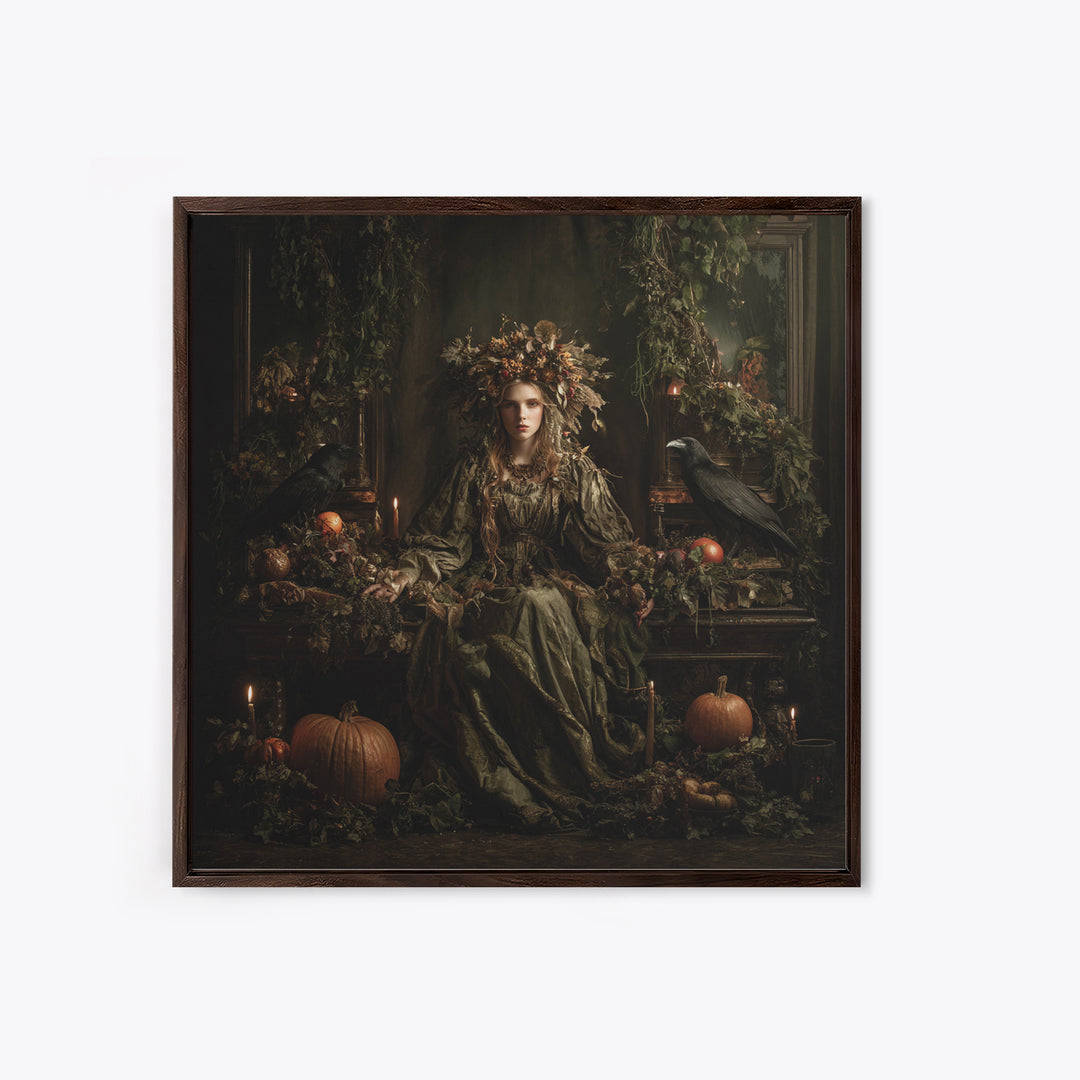 The Personification Of October, Square Wall Art, Macabre Wall Art, Framed Canvas Print, Halloween Wall Decor, Gothic Home Decor