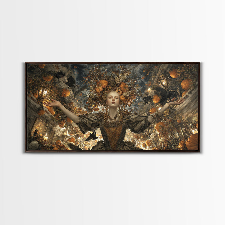 The Personification Of October, Wide Panoramic Art, Gothic Horror Wall Art, Framed Canvas Print, Halloween Wall Decor, Gothic Home Decor