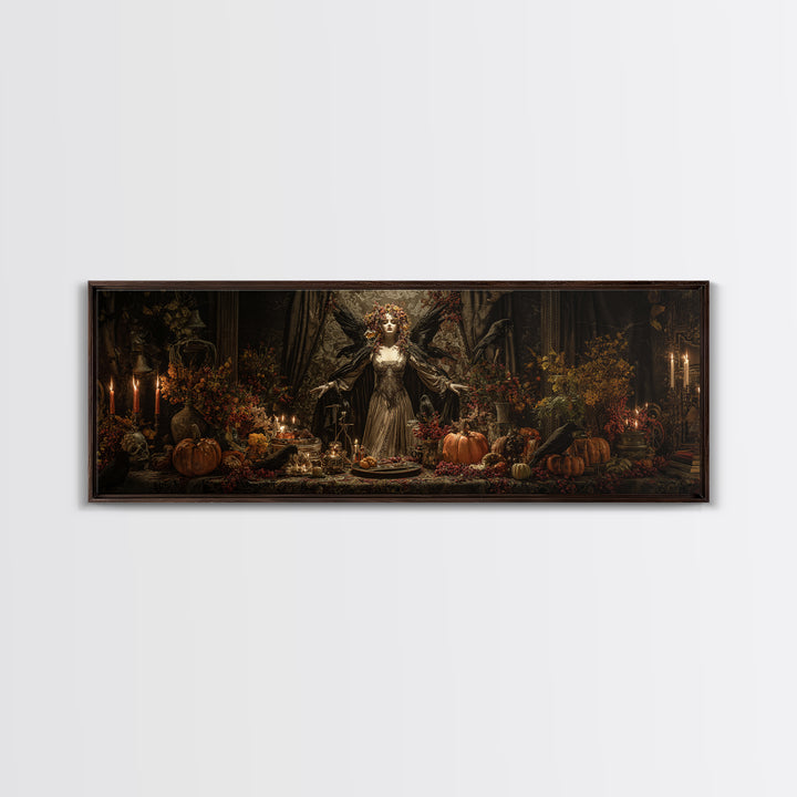 The Personification Of October, Extra Wide Wall Art, Gothic Horror Wall Art, Framed Canvas Print, Halloween Wall Decor, Gothic Home Decor
