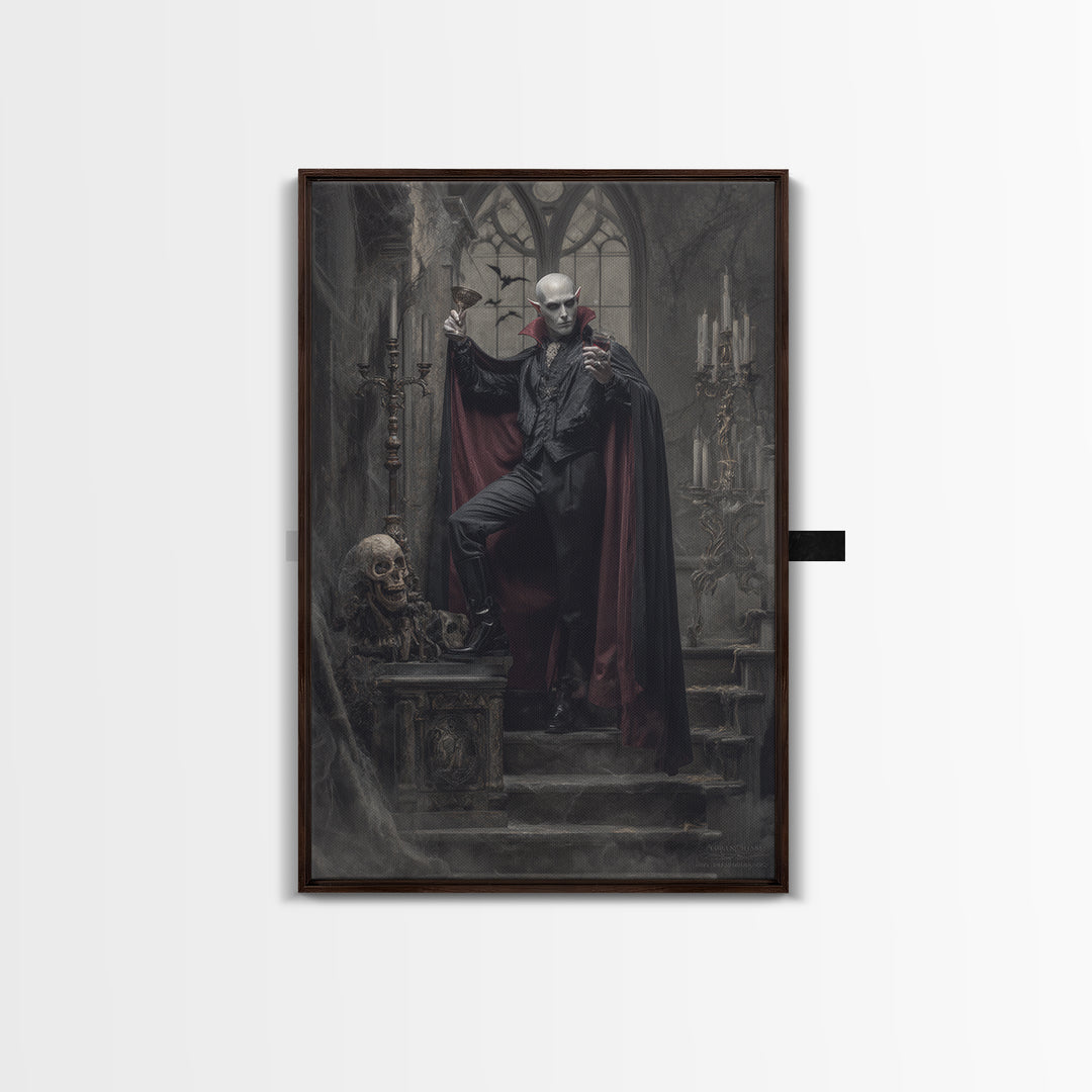 The Crimson Count Of Hollow Keep, Vertical Wall Art, Haunted Gothic Art, Framed Canvas Print, Halloween Wall Decor, Gothic Home Decor