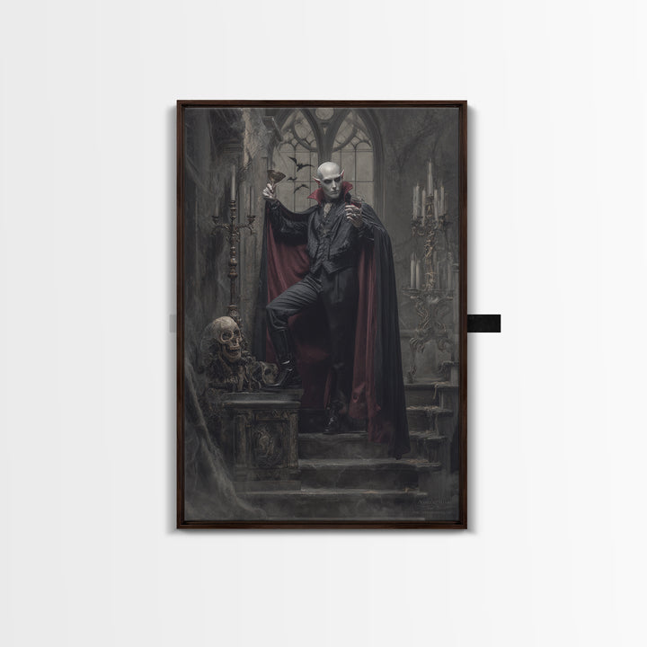 The Crimson Count Of Hollow Keep, Vertical Wall Art, Haunted Gothic Art, Framed Canvas Print, Halloween Wall Decor, Gothic Home Decor