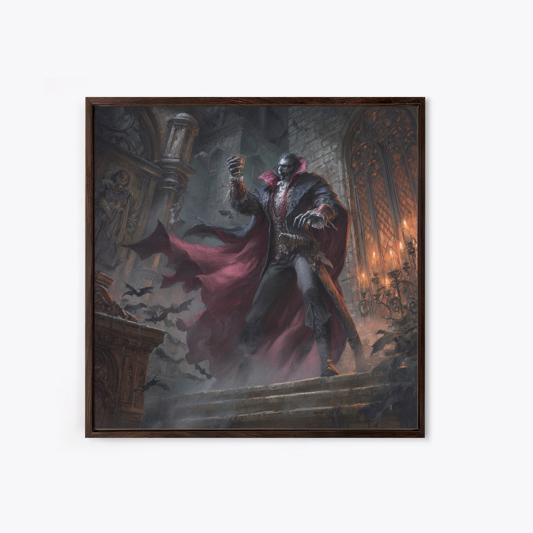 The Crimson Count Of Hollow Keep, Square Wall Art, Macabre Wall Art, Framed Canvas Print, Halloween Wall Decor, Gothic Home Decor