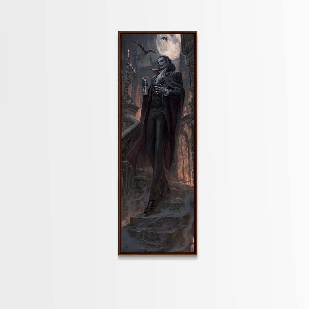The Crimson Count Of Hollow Keep, Tall Narrow Wall Art, Macabre Wall Art, Framed Canvas Print, Halloween Wall Decor, Gothic Home Decor