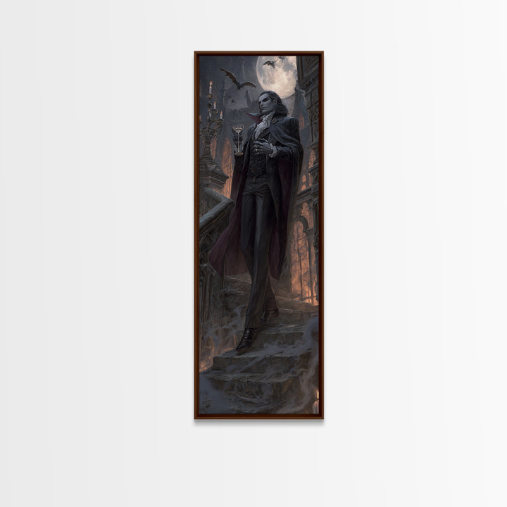The Crimson Count Of Hollow Keep, Tall Narrow Wall Art, Macabre Wall Art, Framed Canvas Print, Halloween Wall Decor, Gothic Home Decor