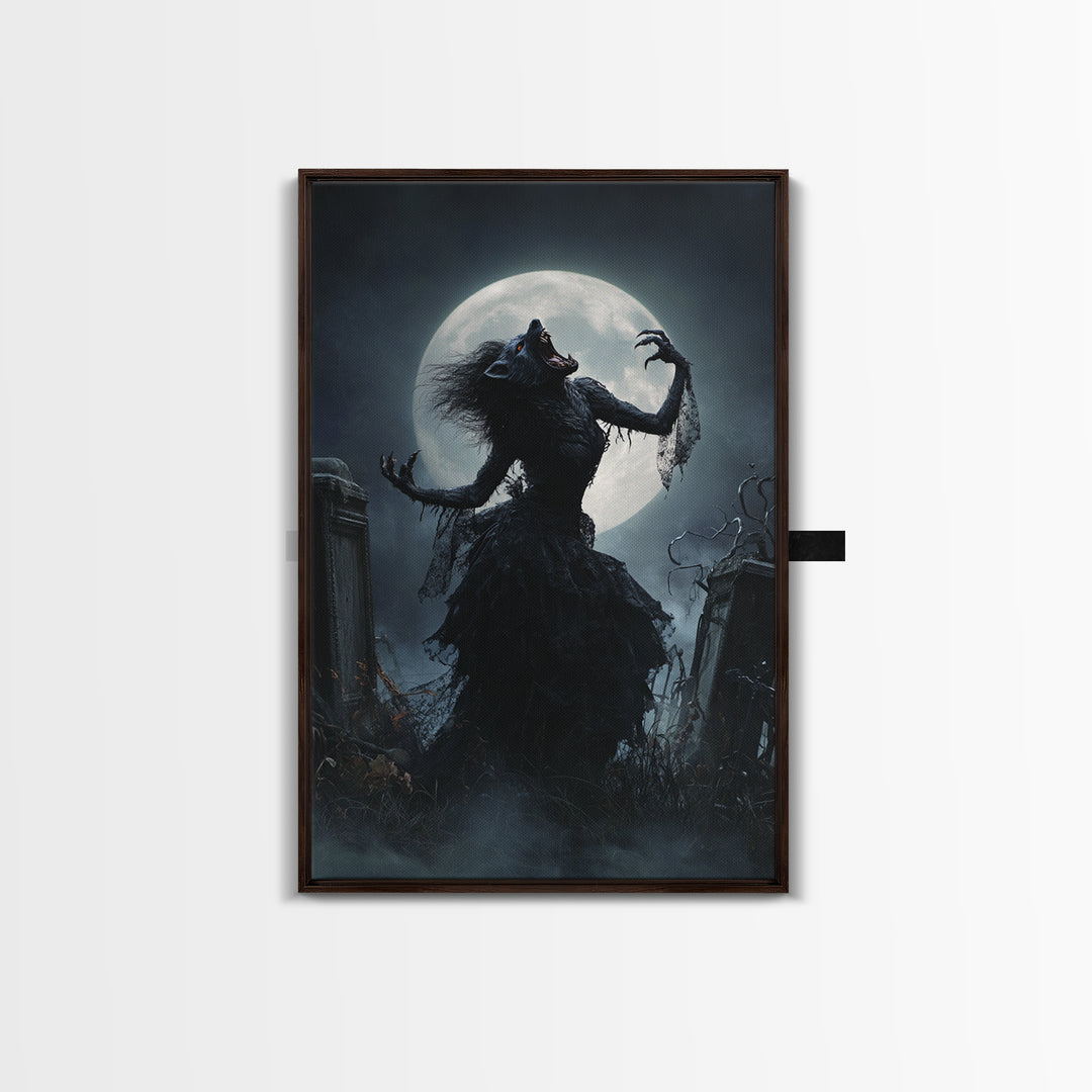 The Widow Wolf Of Briar Moon, Vertical Wall Art, Macabre Wall Art, Framed Canvas Print, Halloween Wall Decor, Gothic Home Decor