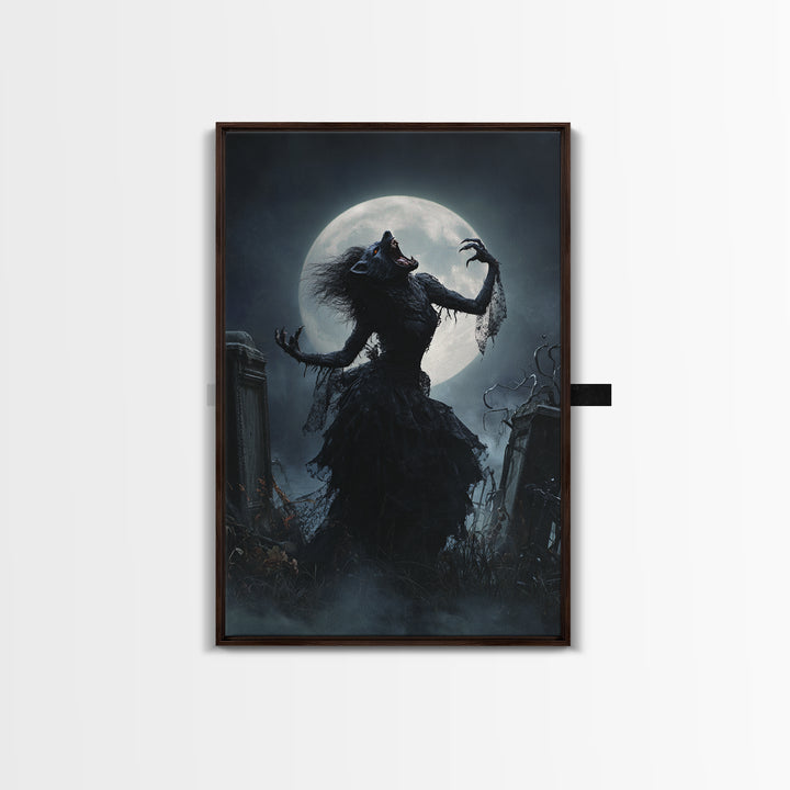 The Widow Wolf Of Briar Moon, Vertical Wall Art, Macabre Wall Art, Framed Canvas Print, Halloween Wall Decor, Gothic Home Decor